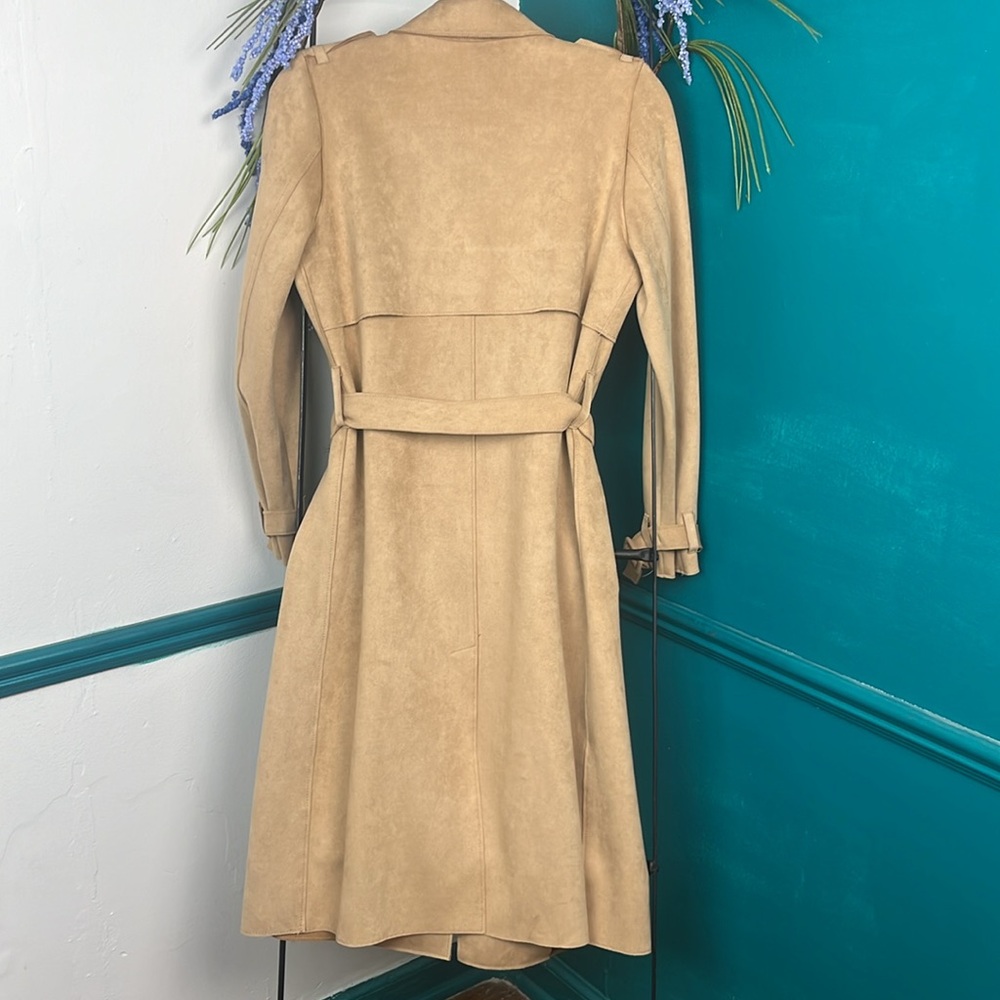 Zara Faux Suede Camel Wrap Slightly Oversized Trench Coat Sz XS NWOT - Picture 8 of 8